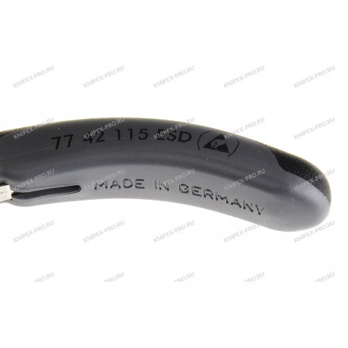 Кусачки, Knipex 77 42 11 5ESD, для электроники, полированные, двухкомпонентные чехлы, антистатические ESD, 115 mm, KN-7742115ESD