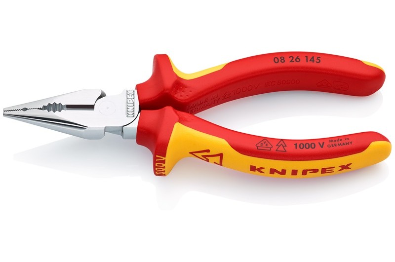 Пассатижи Knipex 08 26 145, изолированные, удлиненные, с двухкомпонентными чехлами, хромированные, 145 mm, KN-0826145