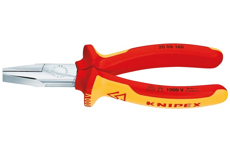 Длинногубцы Knipex 20 06 160, с плоскими губками, хромированные, диэлектрические VDE 1000V, 160 mm, KN-2006160