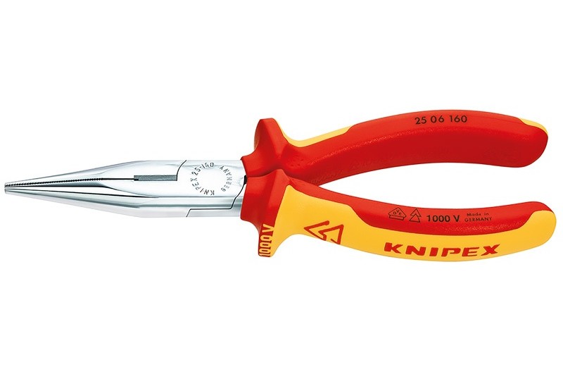 Длинногубцы Knipex 25 06 160, диэлектрические VDE 1000V, с плоскими губками и режушими кромками, хромированные, 160mm, KN-2506160