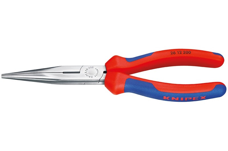 Длинногубцы Knipex 26 12 200, модель "Аист", с режушими кромками, хромированные, двухкомпонентные чехлы, 200mm, KN-2612200