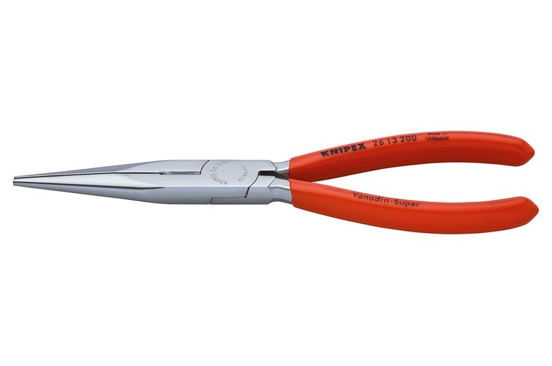 Длинногубцы Knipex 26 13 200, модель "Аист", с режушими кромками, хромированные, однокомпонентные чехлы, 200mm, KN-2613200