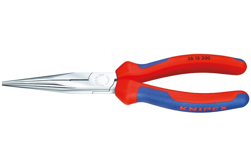 Длинногубцы Knipex 26 15 200, модель "Аист", с режушими кромками, хромированные, двухкомпонентные чехлы, 200mm, KN-2615200