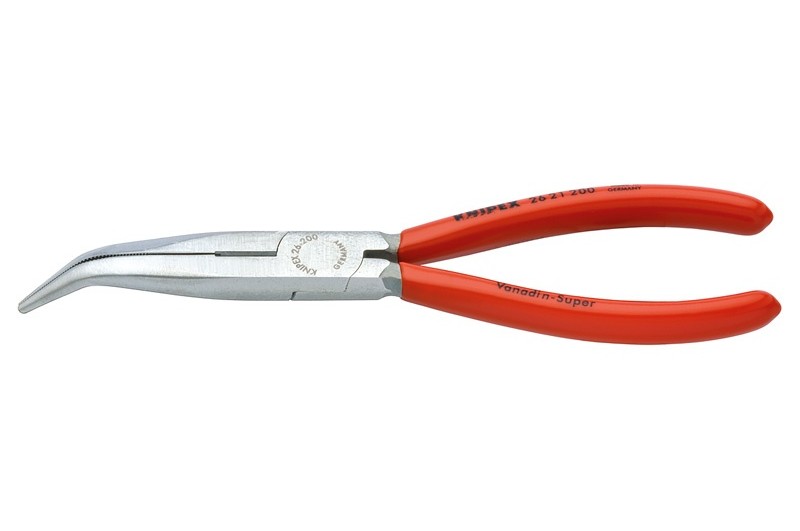 Длинногубцы Knipex 26 21 200, с плоскими губками и режушими кромками, изогнутые ∡40°, 200mm, KN-2621200