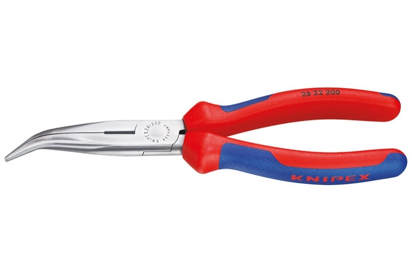Длинногубцы Knipex 26 22 200, с плоскими губками и режушими кромками, изогнутые ∡40°, хромированные, 200mm, KN-2622200