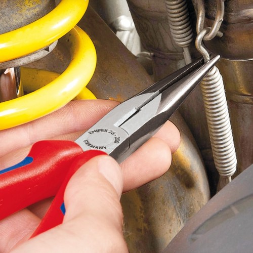 Длинногубцы Knipex 26 22 20 0T, с режушими кромками, изогнутые ∡40°, хромированные, со страховочной петлёй, 200mm, KN-2622200T