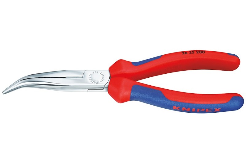 Длинногубцы Knipex 26 25 200, с режушими кромками, изогнутые ∡40°, хромированные, двухкомпонентные чехлы, 200mm, KN-2625200