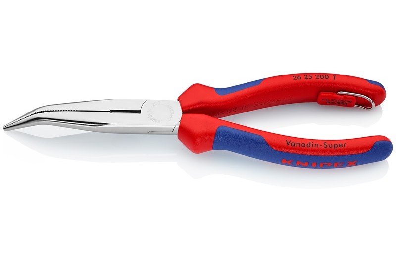 Длинногубцы Knipex 26 25 20 0T, с режушими кромками, изогнутые ∡40°, хромированные, со страховочной петлёй, 200mm, KN-2625200T