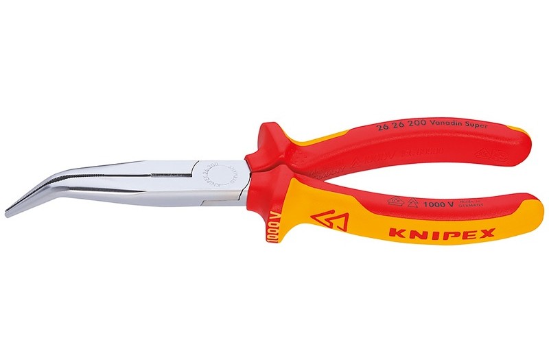 Длинногубцы Knipex 26 26 200, с режушими кромками, изогнутые ∡40°, хромированные, 200mm, KN-2626200