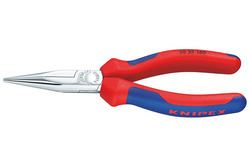Длинногубцы Knipex 30 25 190, без режущих кромок, двухкомпонентные чехлы, хромированные, 190mm, KN-3025190