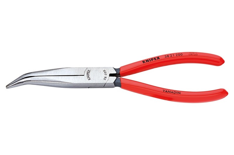 Длинногубцы Knipex 38 21 200, для механика, однокомпонентные чехлы, чёрные, изогнутые ∡45°, 200 мм, KN-3821200