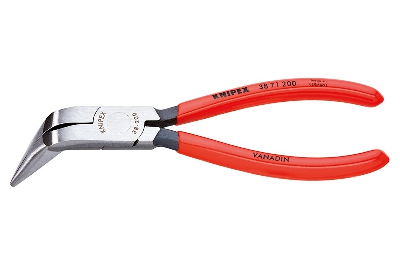 Длинногубцы Knipex 38 71 200, для механика, однокомпонентные чехлы, чёрные, изогнутые ∡70°, 200 мм, KN-3871200