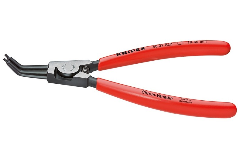 Щипцы Knipex 46 31 A02, для стопорных колец (внешних), изогнутые ∡45°, чернёные, для валов ⌀ 3-10 мм, KN-4631A02
