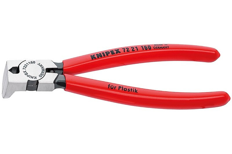 Кусачки боковые Knipex 72 21 160, для пластмассы, двухкомпонентные чехлы, полированные, головка угловая ∡90°, 160 mm, KN-7221160