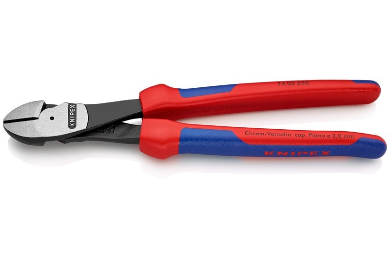 Кусачки Knipex 74 02 250, боковые, особой мощности, двухкомпонентные чехлы, полированные, 200 mm, KN-7402250