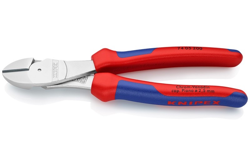 Кусачки Knipex 74 05 200, боковые, особой мощности, двухкомпонентные чехлы, хромированные, 200 mm, KN-7405200