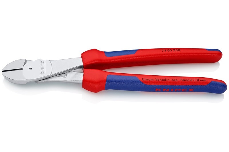 Кусачки Knipex 74 05 250, боковые, особой мощности, двухкомпонентные чехлы, хромированные, 250 mm, KN-7405250