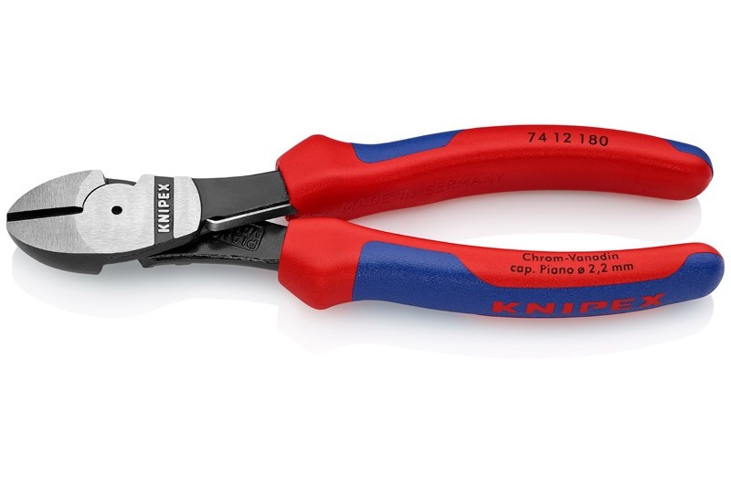 Кусачки Knipex 74 12 180, боковые, особой мощности, двухкомпонентные чехлы, с разжимной пластиной, 180 mm, KN-7412180