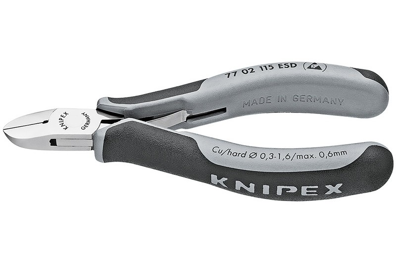 Кусачки, Knipex 77 02 11 5ESD, для электроники, коробчатый шарнир, полированные, антистатические ESD, 115 mm, KN-7702115ESD