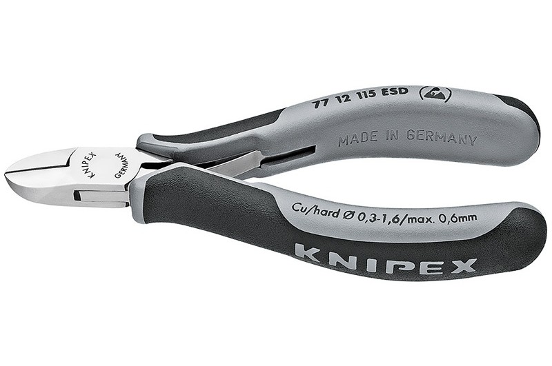 Кусачки, Knipex 77 12 11 5ESD, для электроники, коробчатый шарнир, полированные, двухкомпонентные чехлы, антистатические ESD, 115 mm, KN-7712115ESD Кусачки, Knipex 77 12 11 5ESD, для электроники, коробчатый шарнир, полированные, двухкомпонентные чехлы, антистатические ESD, 115 mm, KN-7712115ESD