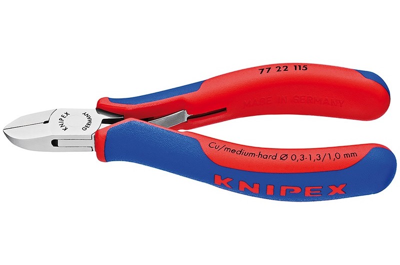 Кусачки, Knipex 77 22 115, для электроники, коробчатый шарнир, полированные, двухкомпонентные чехлы, 115 mm, KN-7722115 Кусачки, Knipex 77 22 115, для электроники, коробчатый шарнир, полированные, двухкомпонентные чехлы, 115 mm, KN-7722115