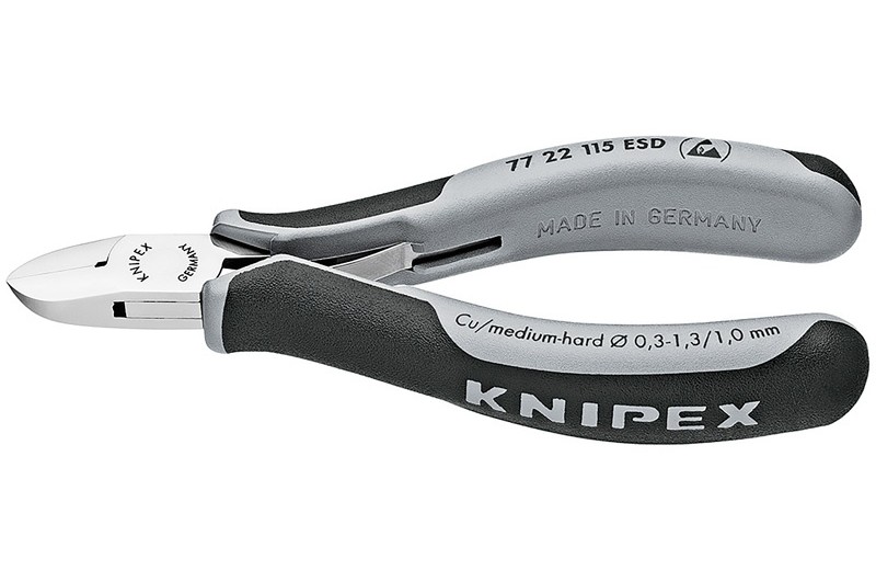 Кусачки, Knipex 77 22 11 5ESD, для электроники, коробчатый шарнир, полированные, двухкомпонентные чехлы, антистатические ESD, 115 mm, KN-7722115ESD Кусачки, Knipex 77 22 11 5ESD, для электроники, коробчатый шарнир, полированные, двухкомпонентные чехлы, антистатические ESD, 115 mm, KN-7722115ESD