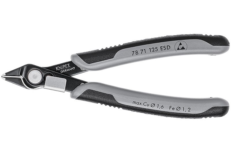 Кусачки, Knipex 78 71 12 5ESD, для электроники, двухкомпонентные чехлы, воронёные, антистатические ESD, 125 mm, KN-7871125ESD Кусачки, Knipex 78 71 12 5ESD, для электроники, двухкомпонентные чехлы, воронёные, антистатические ESD, 125 mm, KN-7871125ESD