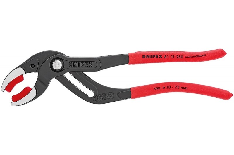 Клещи Knipex 81 11 250, трубные захватные с пластиковыми губками, чернёные, с однокомпонентными чехлами, 250 mm, KN-8111250