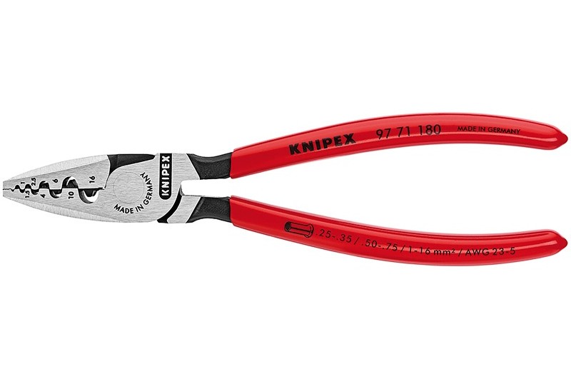 Пресс-клещи Knipex 97 71 180, однокомпонентные ручки, 0, 25 - 16, 0 mm², 180 mm, KN-9771180 Пресс-клещи Knipex 97 71 180, однокомпонентные ручки, 0, 25 - 16, 0 mm², 180 mm, KN-9771180