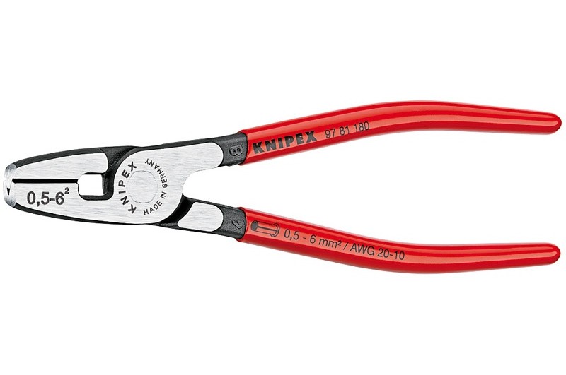 Пресс-клещи Knipex 97 81 180, однокомпонентные ручки, 0, 5 - 6, 0 mm², 180 mm, KN-9781180 Пресс-клещи Knipex 97 81 180, однокомпонентные ручки, 0, 5 - 6, 0 mm², 180 mm, KN-9781180