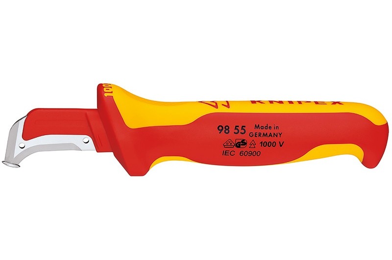 Нож Knipex 98 55, для снятия изоляции, диэлектрический VDE 1000V, с направляющей пяткой, 180 mm, KN-9855